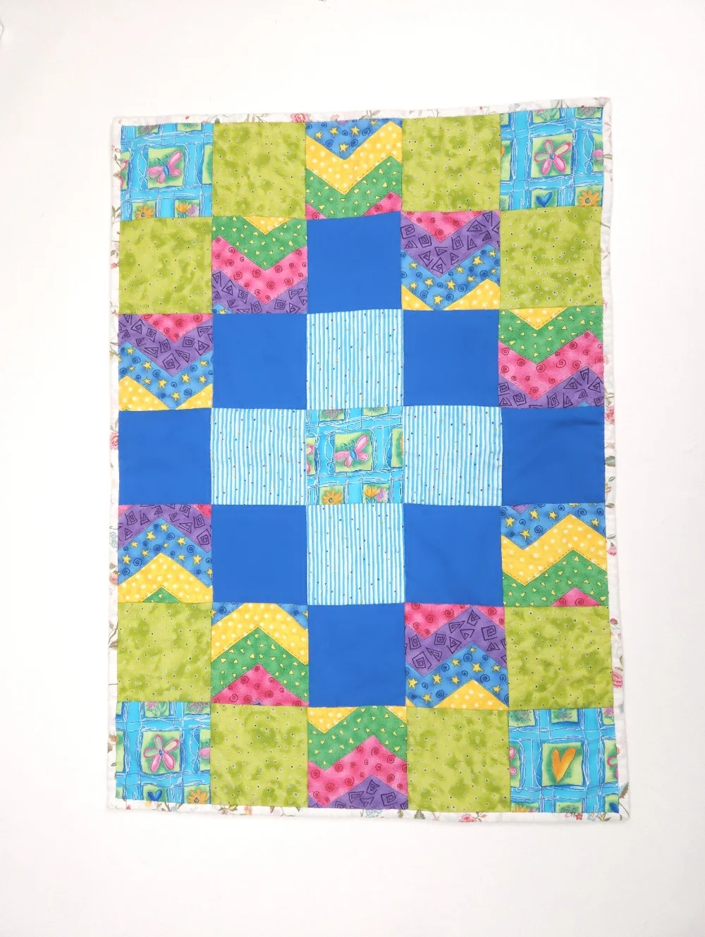 Handmade Patchwork Bright Colorful Cotton Play Lap Quilt 30x21.5 Inches